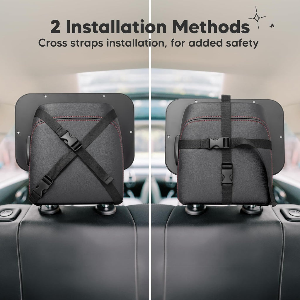 Baby Car Seat Mirror - Wide Shatterproof Backseat Infant Car Mirror for Baby Rear Facing, Crystal Clear View, Travel Accessories, Easy Install & Adjust for Removable Headrest (Matte Black)