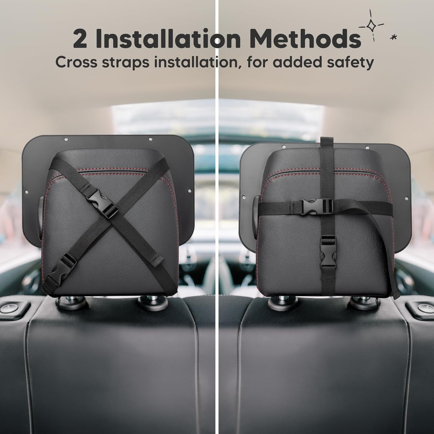 Baby Car Seat Mirror - Wide Shatterproof Backseat Infant Car Mirror for Baby Rear Facing, Crystal Clear View, Travel Accessories, Easy Install & Adjust for Removable Headrest (Matte Black)