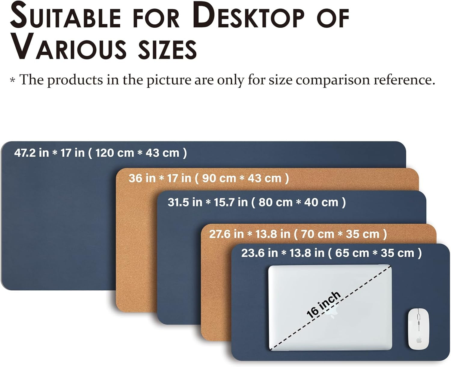 Cork Desk Mat - Dual-Sided Desk Pad for Office and Home - Desk Organization and Accessories - Ideal for Large Mouse Pad and Desk Mats on Top of Desks(Dark Blue,90Cmx 43Cm)