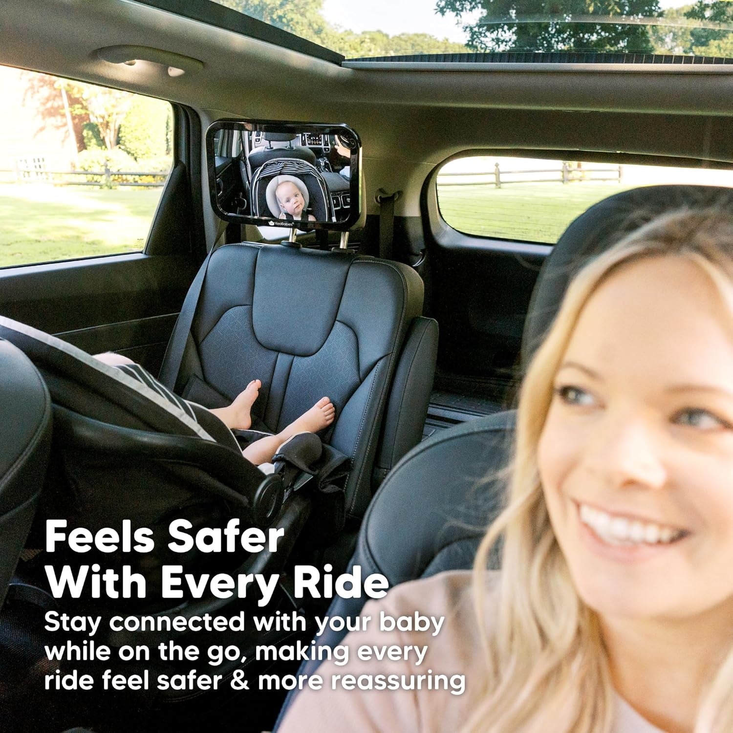 Baby Car Seat Mirror - Wide Shatterproof Backseat Infant Car Mirror for Baby Rear Facing, Crystal Clear View, Travel Accessories, Easy Install & Adjust for Removable Headrest (Matte Black)
