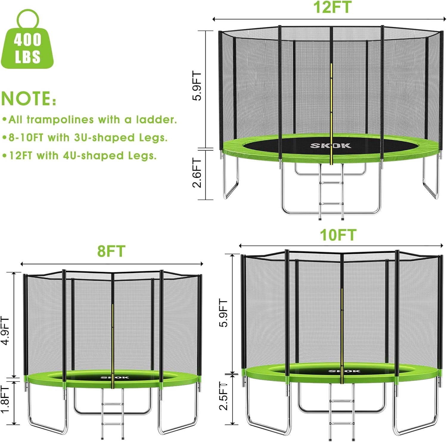 Trampoline for Kids,400Lbs Outdoor Trampoline with Net-Astm Approved Trampoline for Children and Adults
