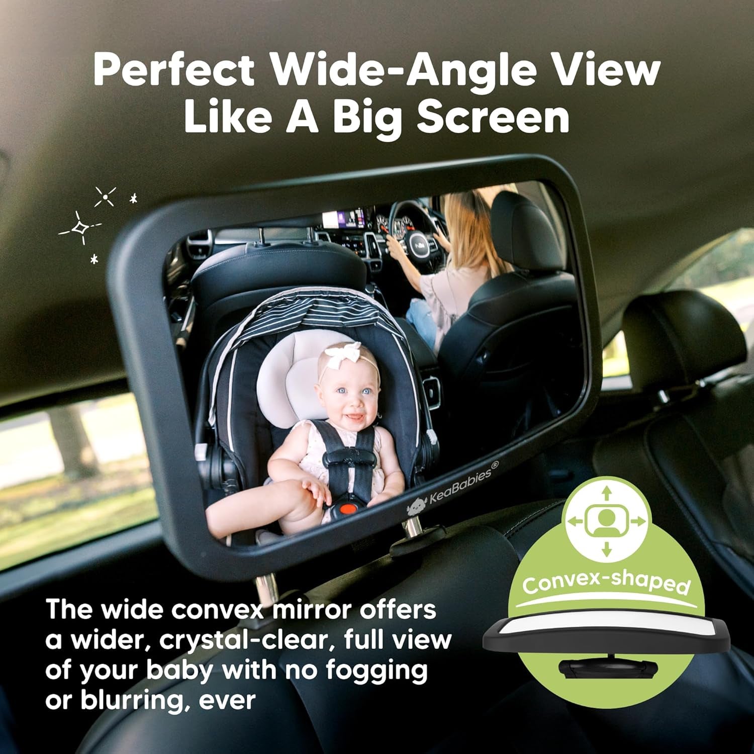 Baby Car Seat Mirror - Wide Shatterproof Backseat Infant Car Mirror for Baby Rear Facing, Crystal Clear View, Travel Accessories, Easy Install & Adjust for Removable Headrest (Matte Black)