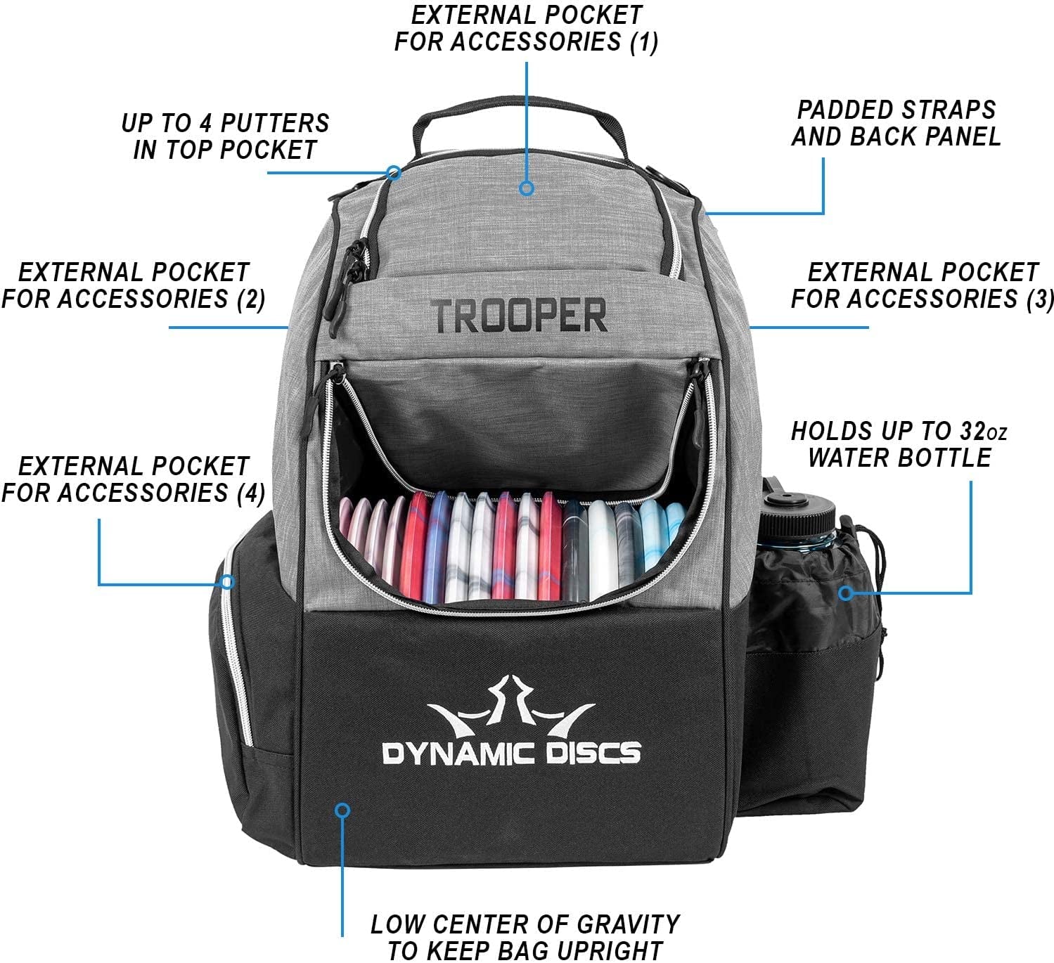 Dynamic Discs Trooper Disc Golf Bag | Large Frisbee Bags with 18+ Discs Capacity | Lightweight & Durable Backpack | Great Gifts or Disc Golf Accessories for Men | Ideal for Beginners & Pro Players