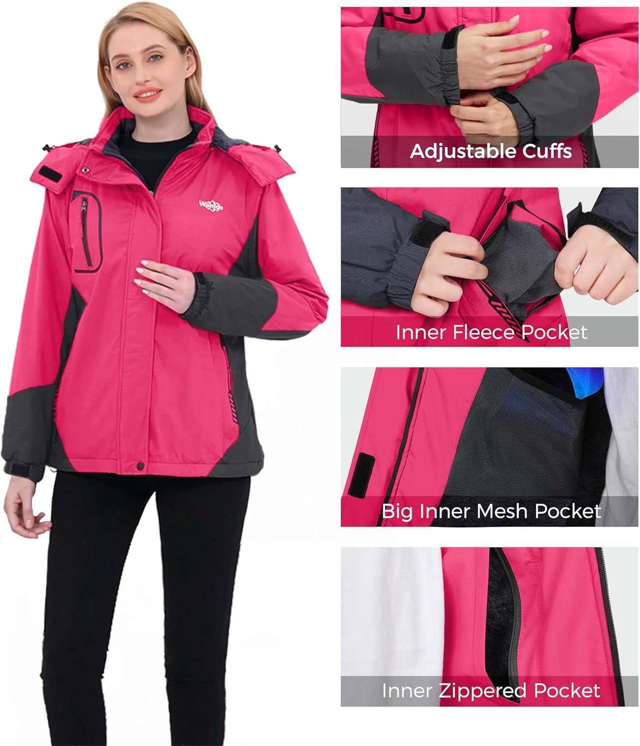 Women'S Mountain Waterproof Ski Jacket Windproof Rain Jacket Winter Warm Hooded Coat