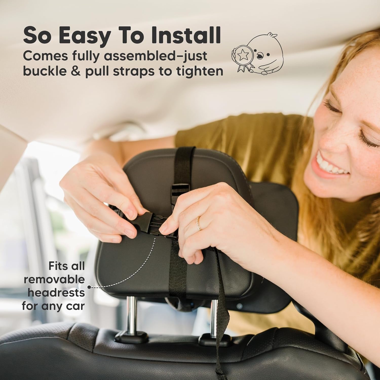Baby Car Seat Mirror - Wide Shatterproof Backseat Infant Car Mirror for Baby Rear Facing, Crystal Clear View, Travel Accessories, Easy Install & Adjust for Removable Headrest (Matte Black)