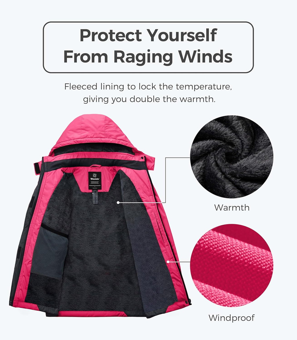 Women'S Mountain Waterproof Ski Jacket Windproof Rain Jacket Winter Warm Hooded Coat